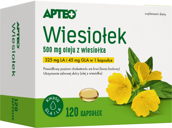 Wiesiołek APTEO, kapsułki ze składnikami wspomagającymi zdrowy wygląd skóry, 120 szt.
