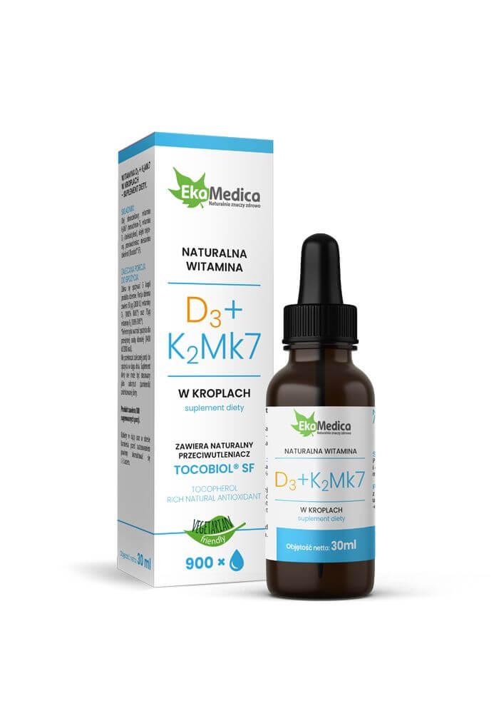 EkaMedica NATURALNA WITAMINA D3+K2Mk7, krople zawierające naturalny przeciwutleniacz, 30 ml