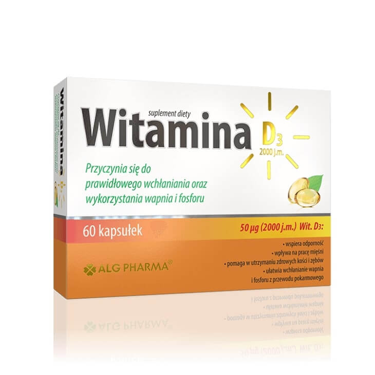 Witamina D3 2000 j.m. kapsułki ze składnikami wspierającymi odporność i zdrowe kości, 60 szt.