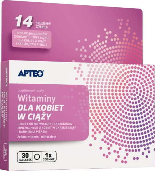 Witaminy dla kobiet w ciąży APTEO, tabletki ze składnikami pomagającymi uzupełnić dietę, 30 szt.