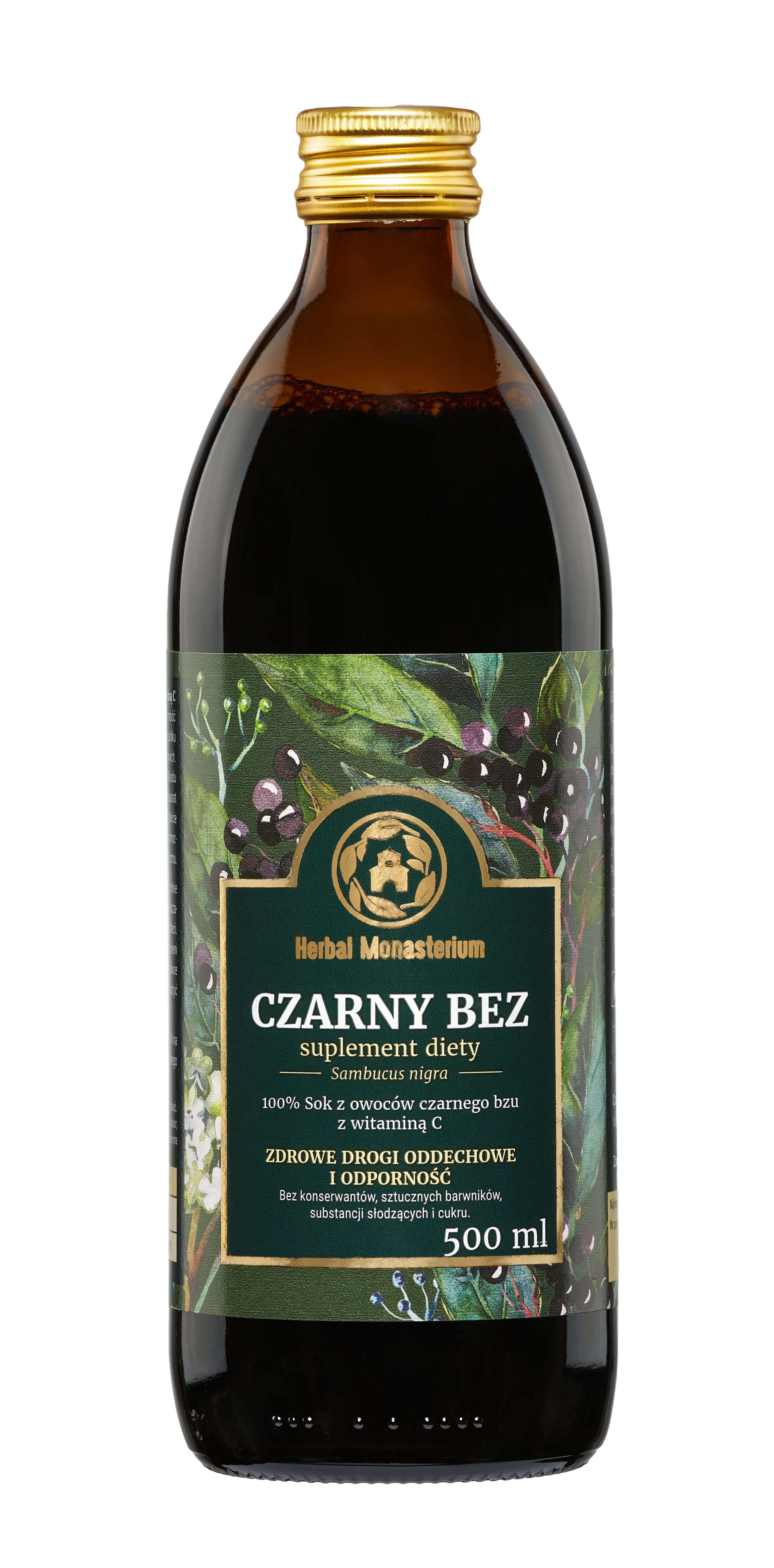 Herbal Monasterium Czarny, sok z czarnego bzu z witaminą C, 500 ml