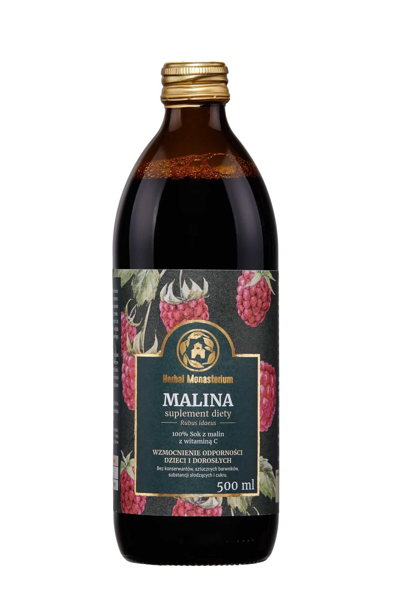 Herbal Monasterium Malina, sok z maliną wspomagający odporność, 500 ml