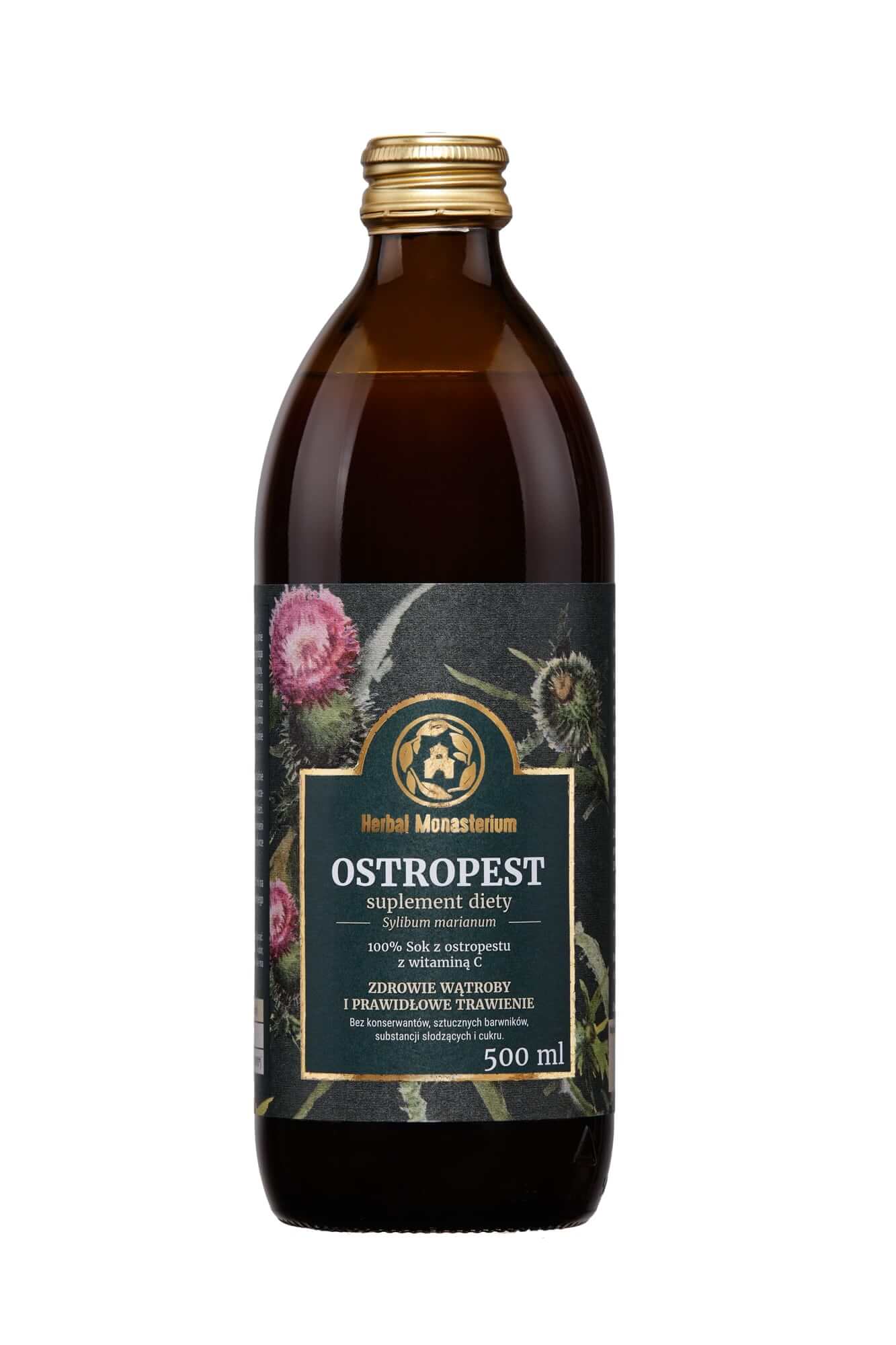 Herbal Monasterium Ostropest sok z ostropestu z witaminą C wpływający korzystanie na wątrobę, 500 ml
