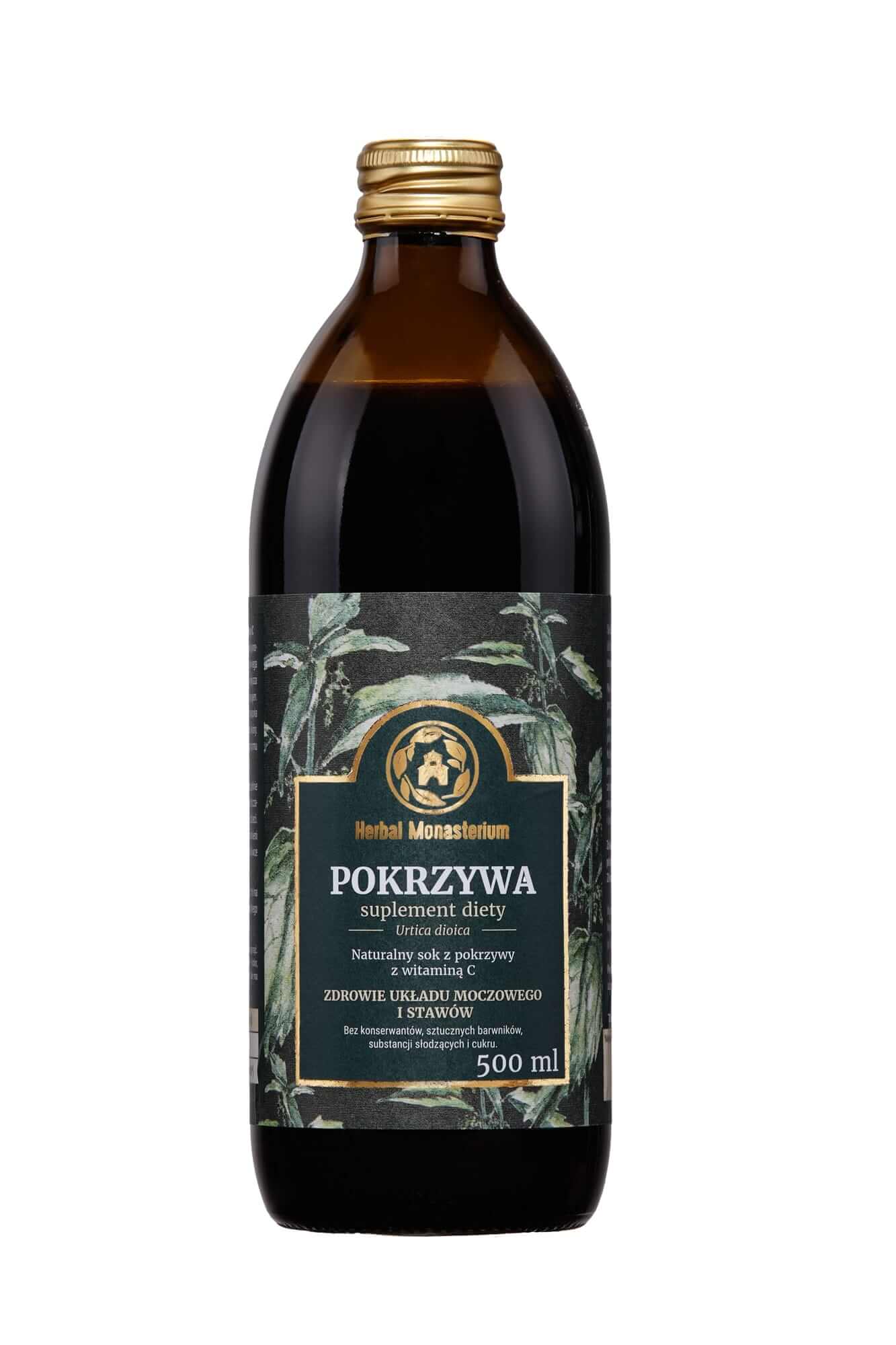 Herbal Monasterium Pokrzywa, sok z pokrzywy wspierający funkcjonowanie dróg moczowych 500 ml