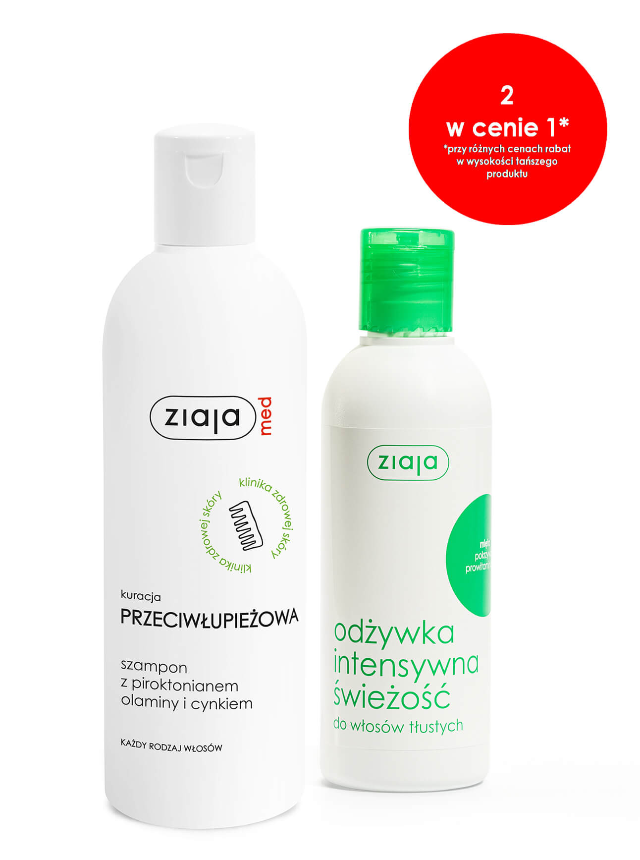 Ziaja, zestaw: szampon Kuracja Przeciwłupieżowa 300 ml + odżywka Intensywna Świeżość 200 ml