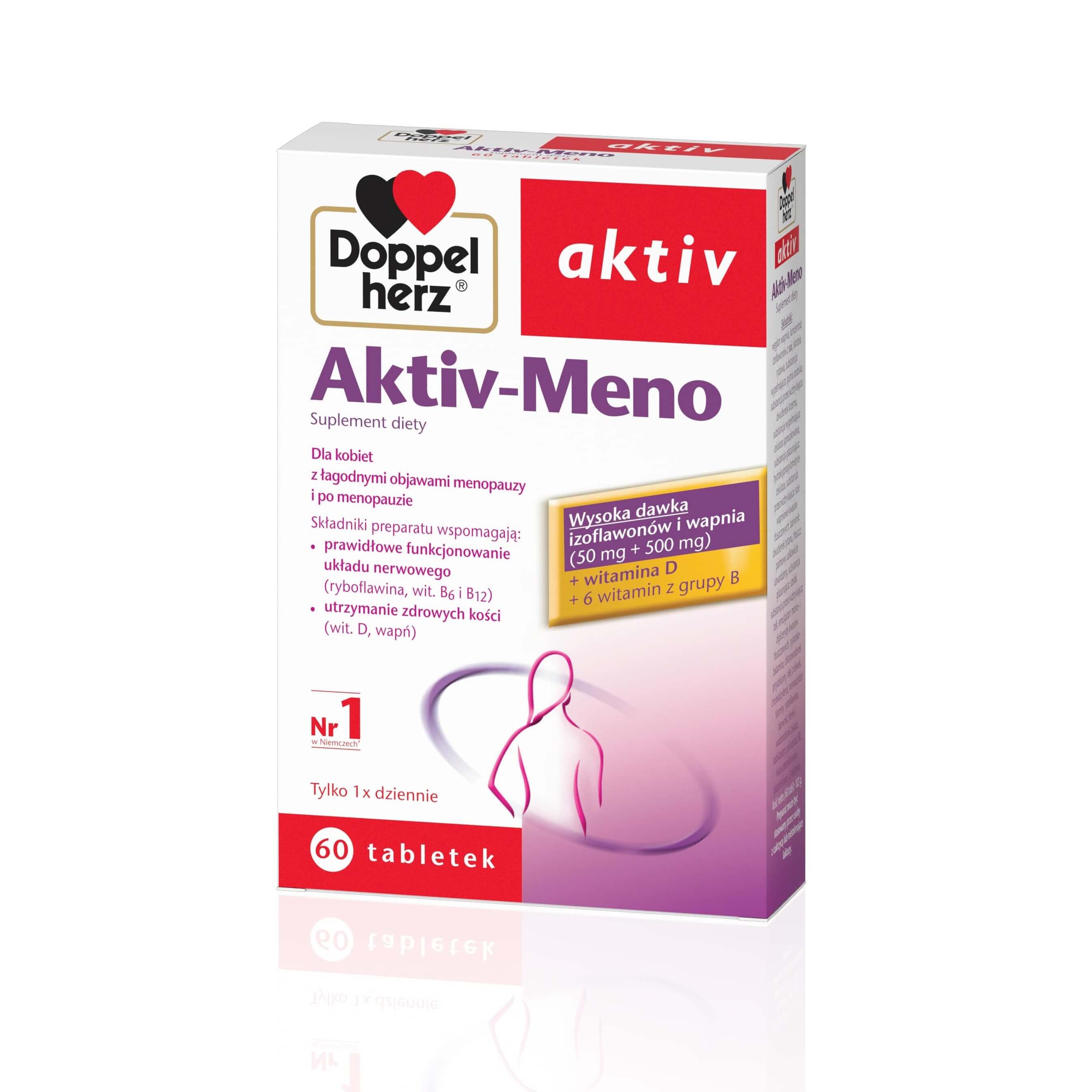 Doppelherz Aktiv-Meno kapsułki ze składnikami dla kobiet z łagodnymi objawami menopauzy, 60 szt. 