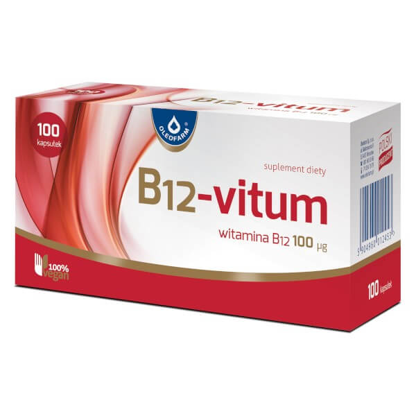 B12-Vitum, kapsułki ze składnikami pomagającymi uzupełnić dietę w witaminę B12, 100 szt.