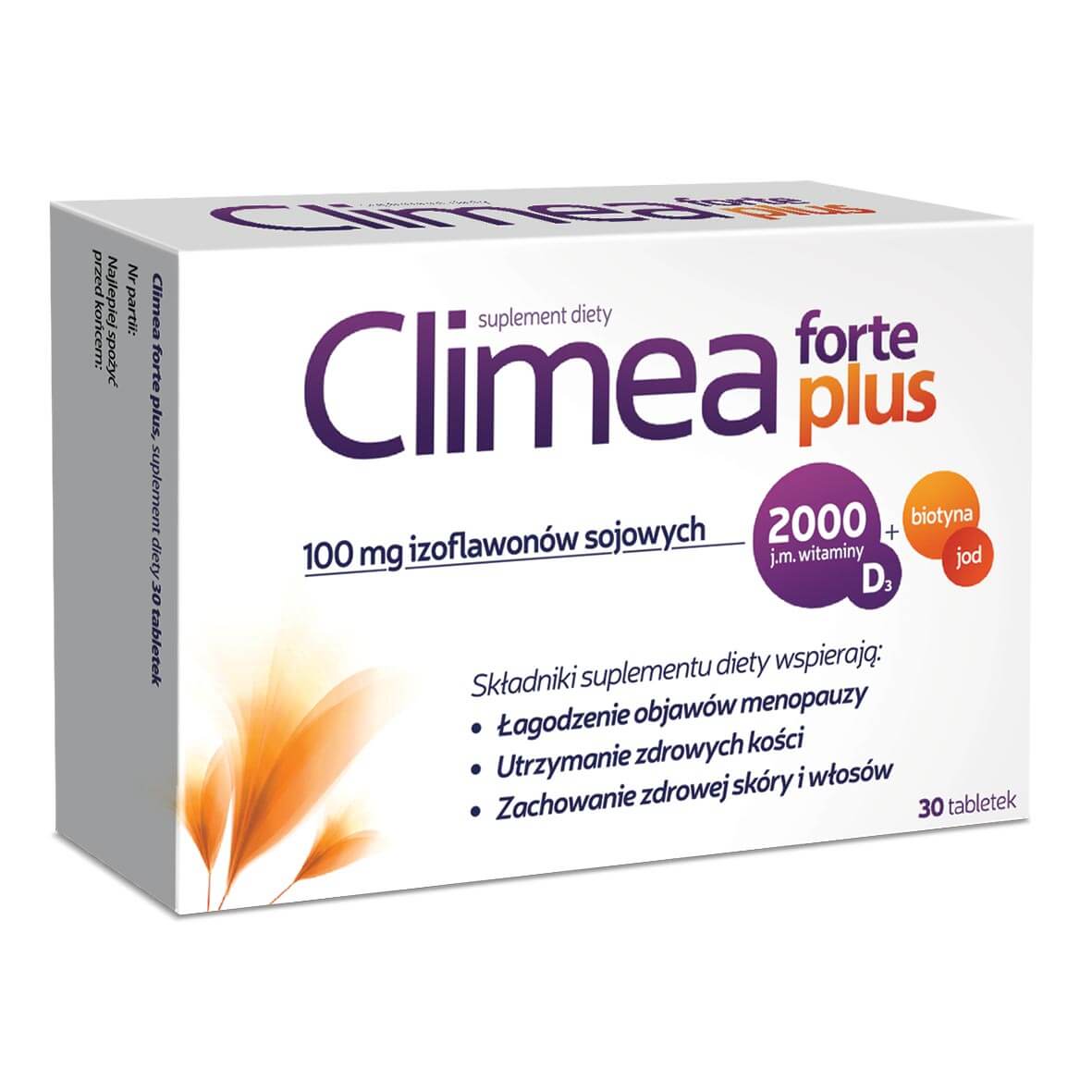 Climea Forte Plus, tabletki ze składnikami łagodzącymi objawy menopauzy, 30 szt