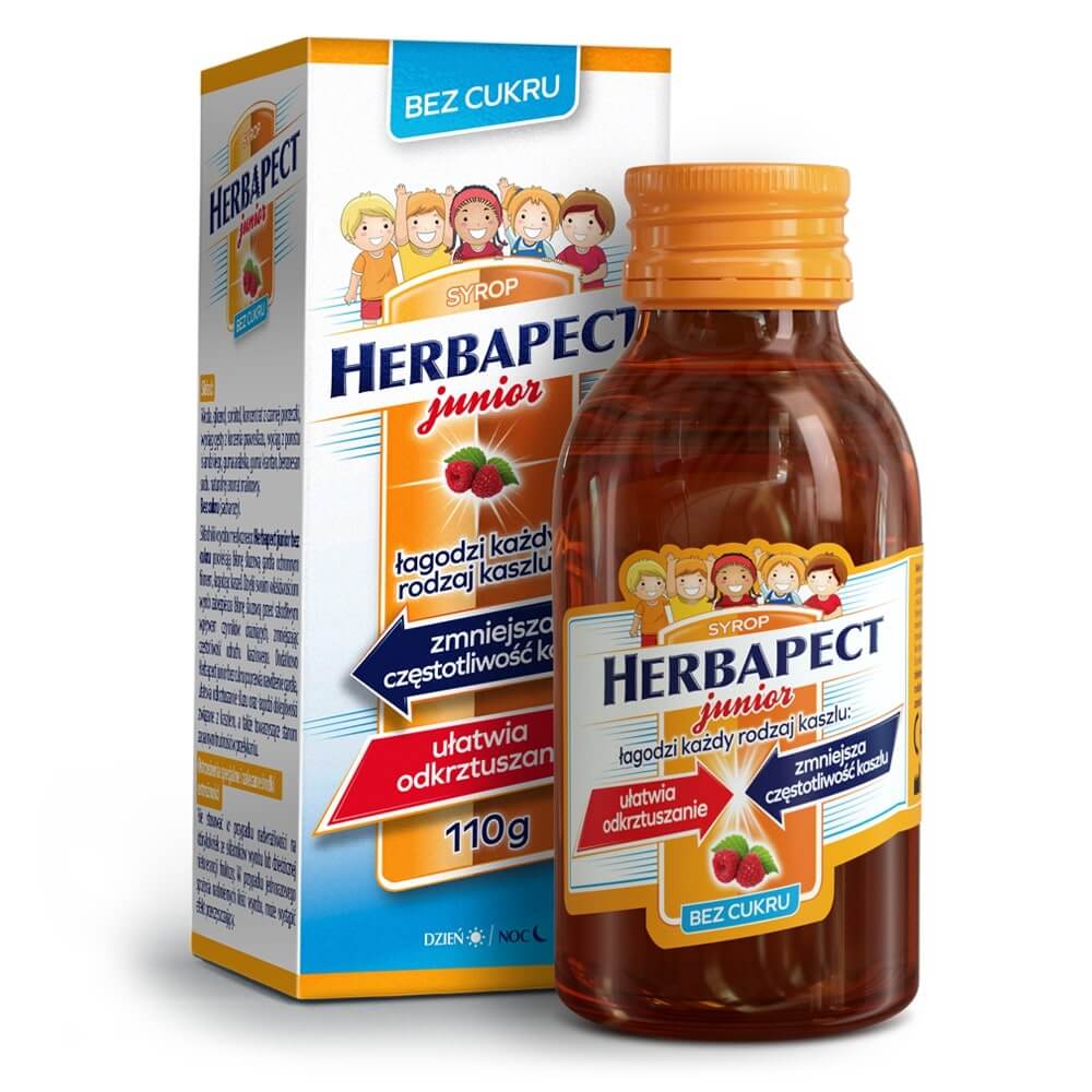 Herbapect Junior, syrop ułatwiający odkrztuszanie dla dzieci bez cukru, 110 g
