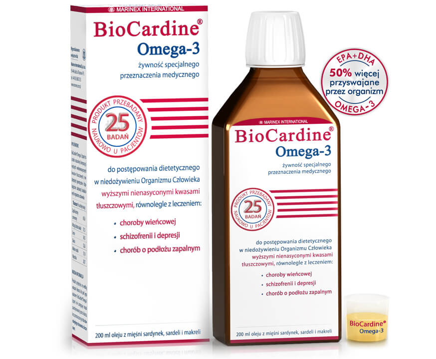 BioCardine Omega-3,  olej  z wyższymi nienasyconymi kwasami tłuszczowymi, 200 ml