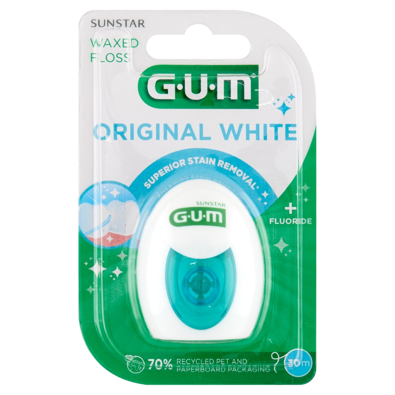 SUNSTAR GUM Original White, wybielająca nić dentystyczna 30 m, 1 szt.