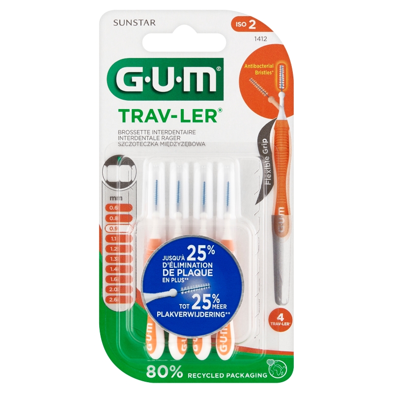 SUNSTAR GUM TRAV-LER, szczoteczka międzyzębowa 0,9mm, 4 szt.