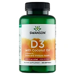 Swanson Witamina D3 2000 IU z olejem z kokosa 60 kapsłek