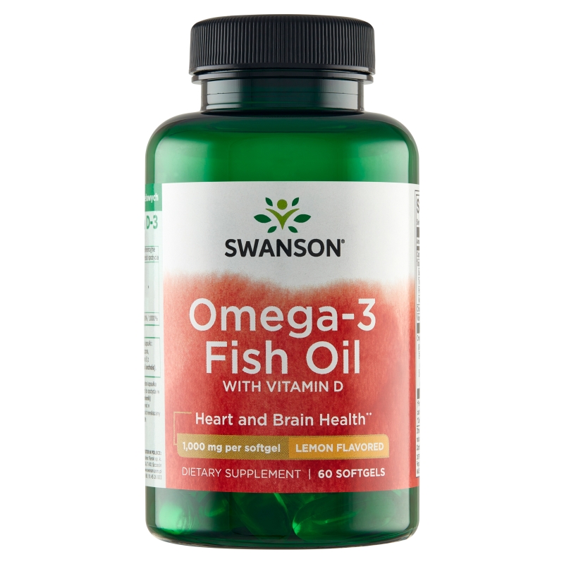 Swanson Omega-3 & Witamina D-3 1000 mg, kapsułki z olejem rybim i witaminą D o smaku cytrynowym, 60 szt.