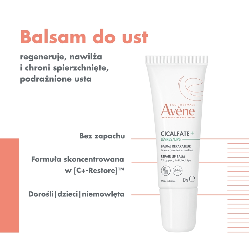 Avene Cicalfate+, regenerujący balsam do ust, 10 ml