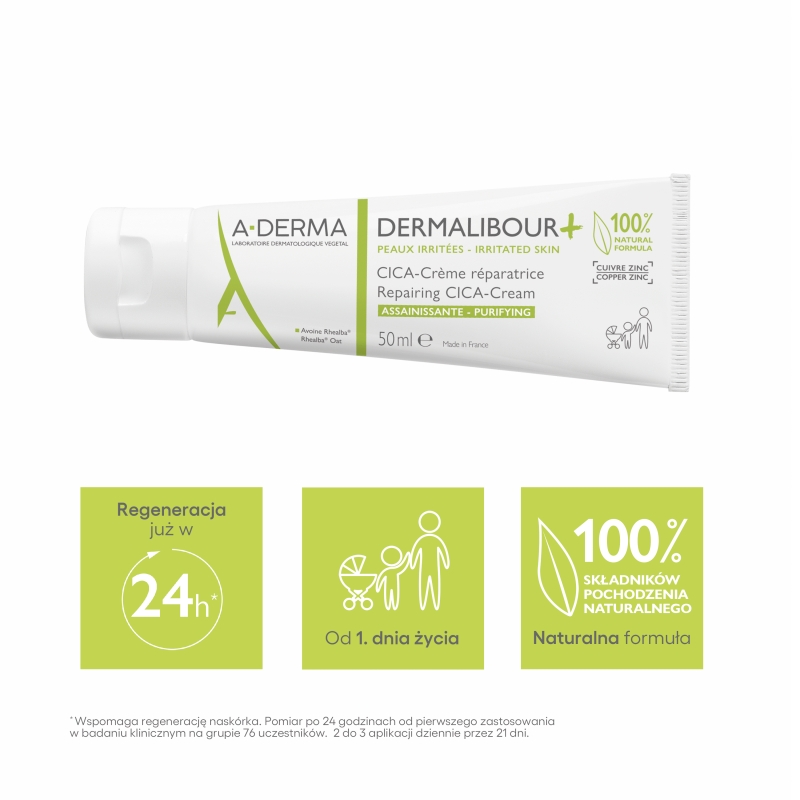 A-DERMA DERMALIBOUR +, krem regenerujący do skóry podrażnionej, 50 ml