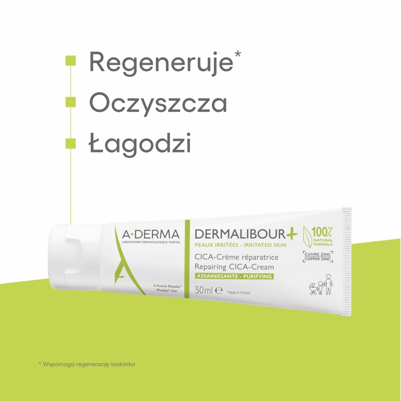 A-DERMA DERMALIBOUR +, krem regenerujący do skóry podrażnionej, 50 ml