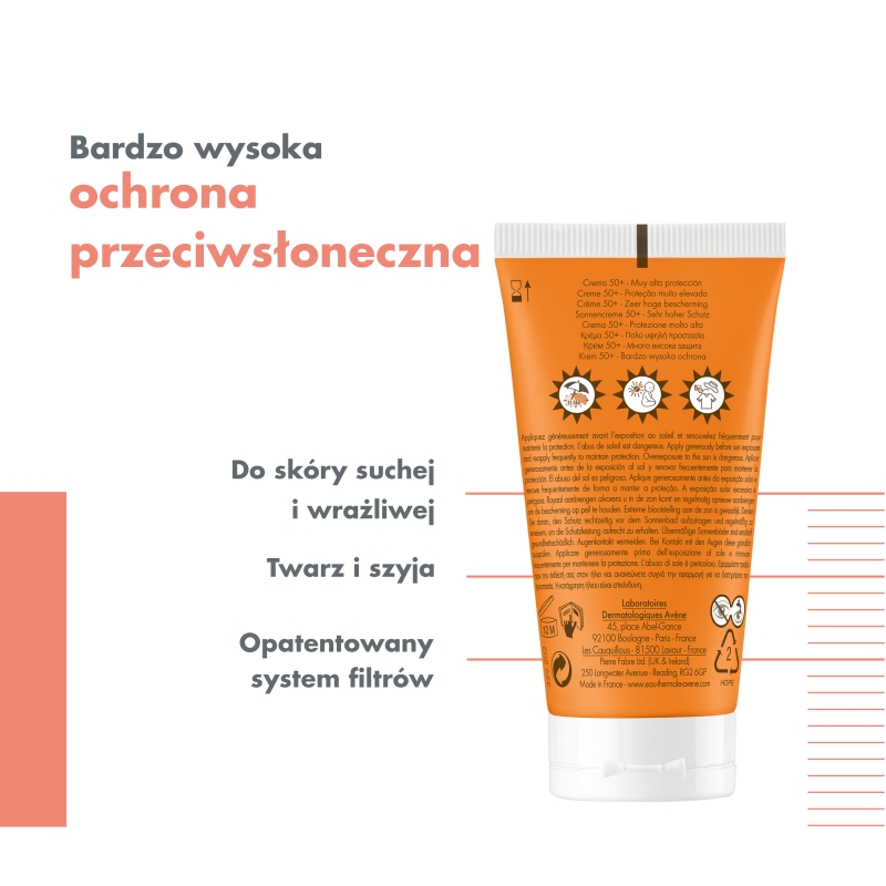 AVENE Bardzo Wysoka Ochrona , krem, SPF 50+, 50 ml