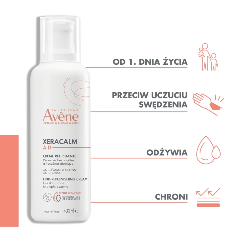 AVENE XERACALM A.D, krem uzupełniający lipidy, 400 ml