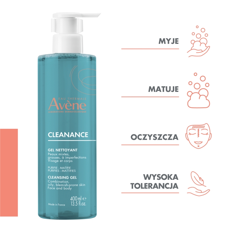 Avene Cleanance, żel oczyszczający, 400 ml