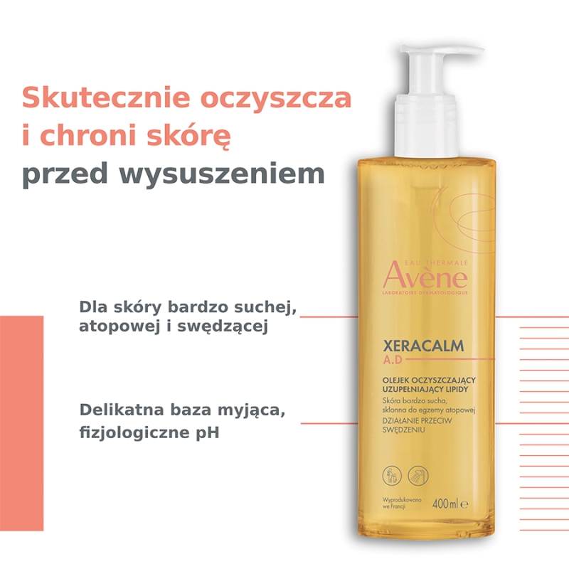 AVENE XERACALM A.D, uzupełniający lipidy olejek oczyszczający, 400 ml