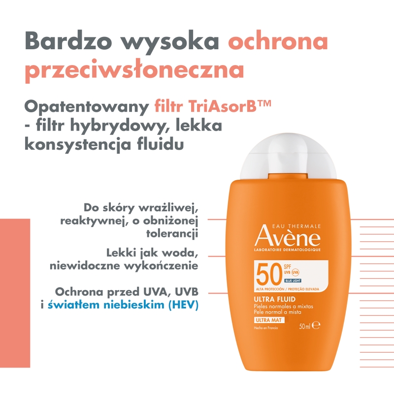 AVENE Ultra Fluide Invisible, fluid SPF50, 50 ml