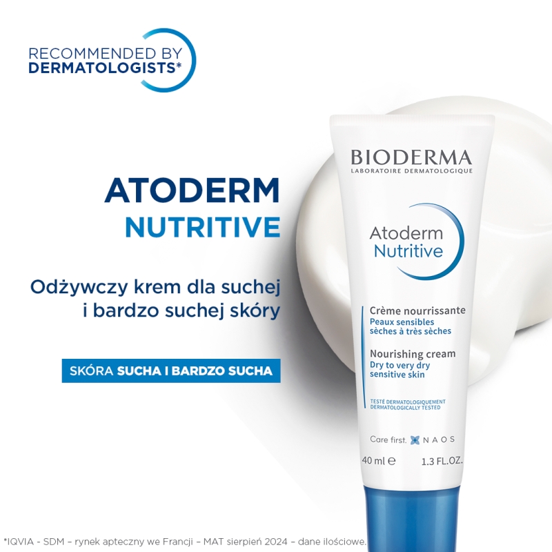 Bioderma Atoderm Nutritive , krem odżywczy do suchej skóry twarzy, 40 ml