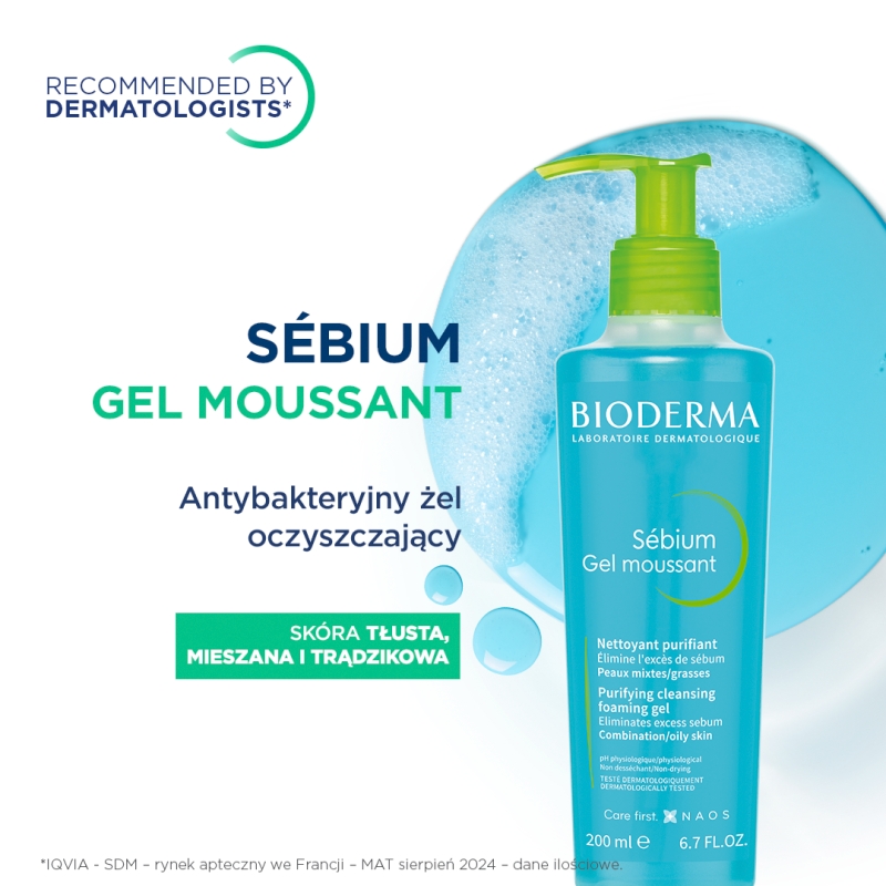 Bioderma Sebium Moussant, żel do mycia twarzy, 200 ml