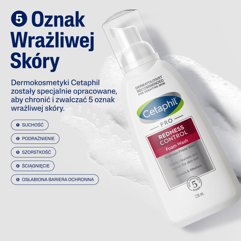 Cetaphil PRO Redness Control, pianka do mycia twarzy dla skóry wrażliwej i naczynkowej, 236 ml