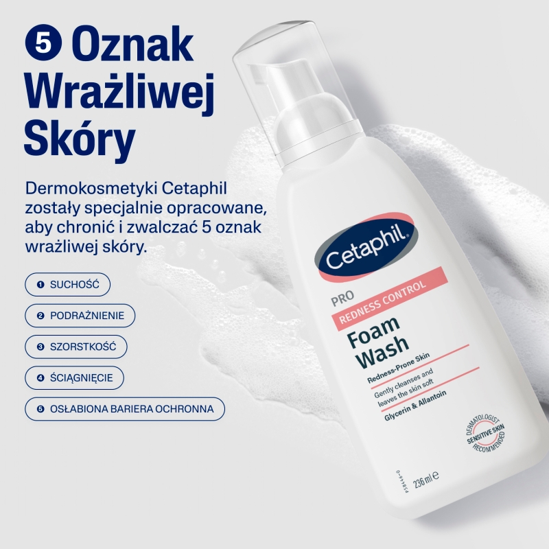 Cetaphil PRO Redness Control, pianka do mycia twarzy dla skóry wrażliwej i naczynkowej, 236 ml