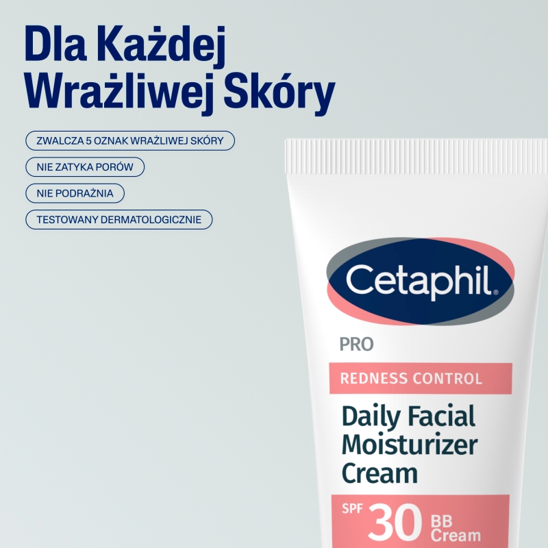 Cetaphil PRO Redness Control, krem nawilżający do twarzy dla skóry wrażliwej i naczynkowej, SPF 30, 50 ml