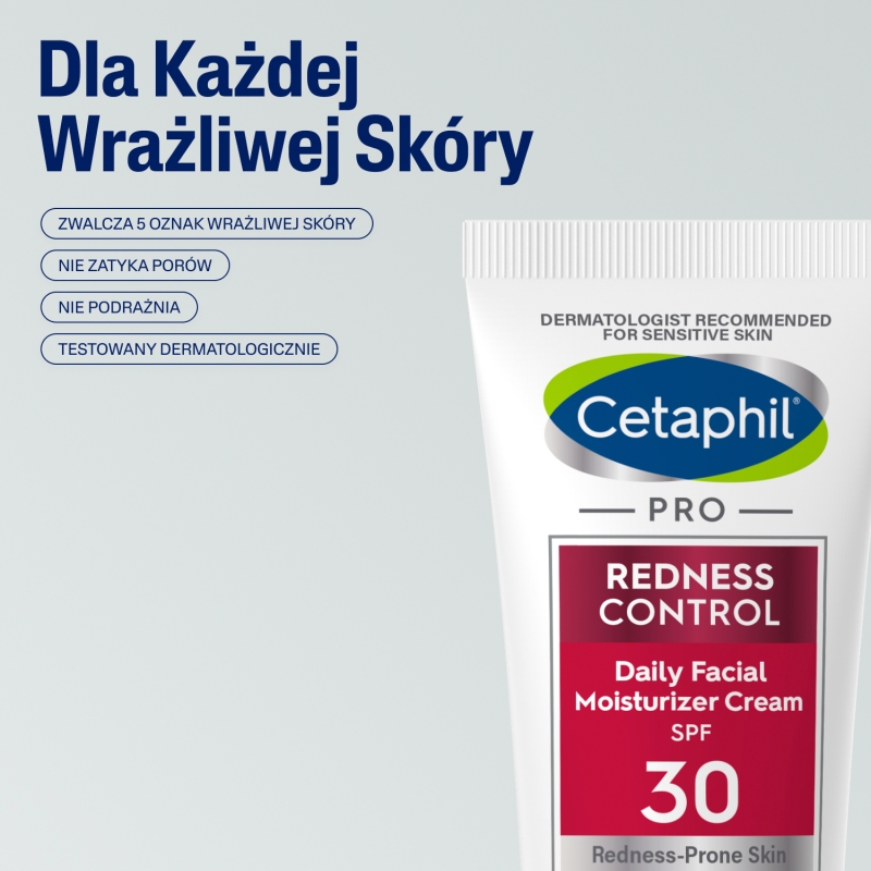 Cetaphil PRO Redness Control, krem nawilżający do twarzy dla skóry wrażliwej i naczynkowej, SPF 30, 50 ml