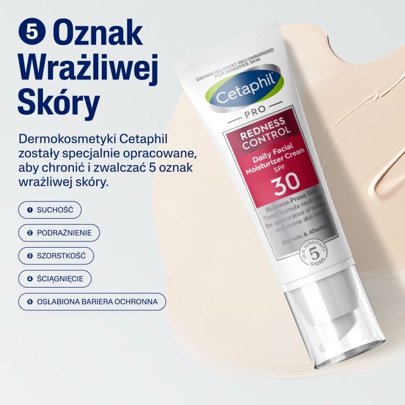 Cetaphil PRO Redness Control, krem nawilżający do twarzy dla skóry wrażliwej i naczynkowej, SPF 30, 50 ml