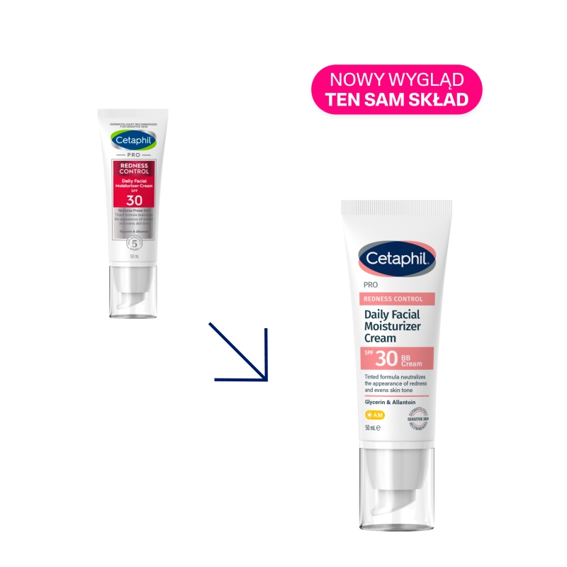 Cetaphil PRO Redness Control, krem nawilżający do twarzy dla skóry wrażliwej i naczynkowej, SPF 30, 50 ml