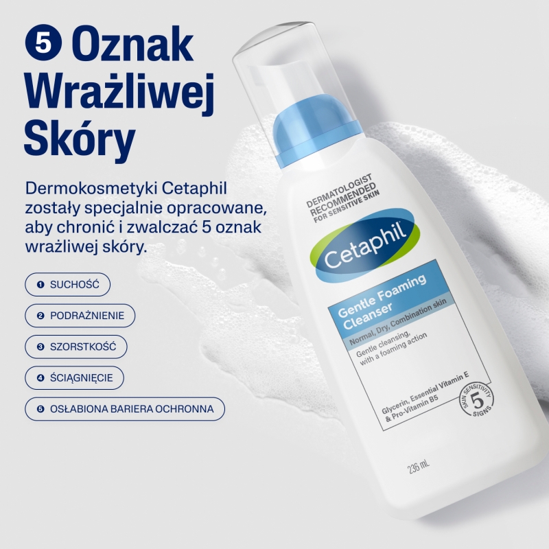 Cetaphil, lekka pianka do mycia twarzy z pompką, 236 ml