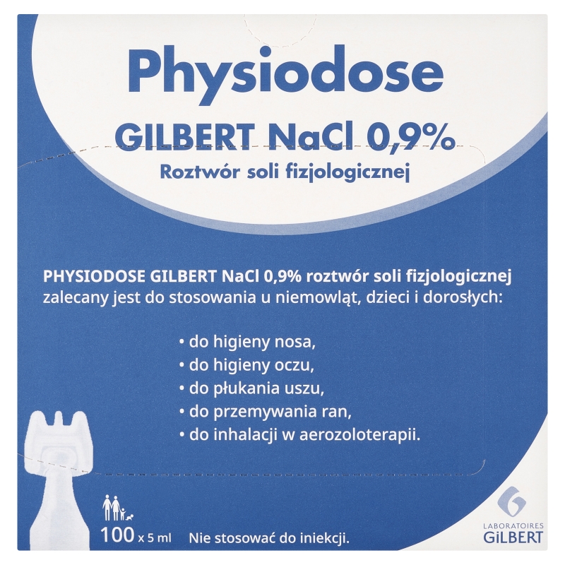 Gilbert NaCl 0,9% roztwór soli fizjologicznej do higieny oczu, nosa, przemywania ran, 100 ampułek 5 ml