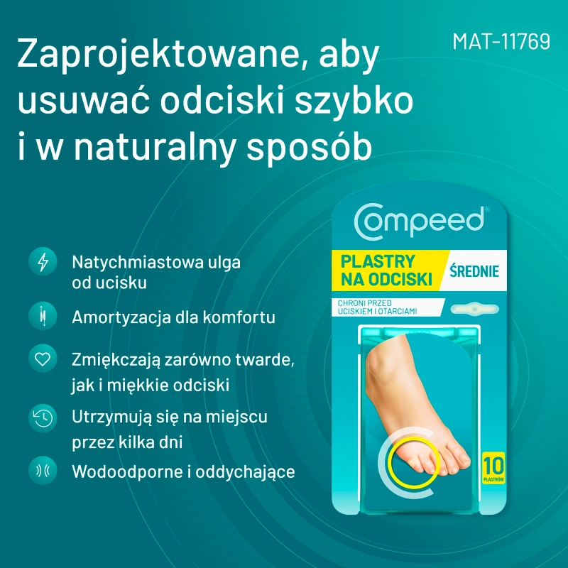 Compeed Plastry na odciski na palce, nawilżające zmiękczające i usuwające odcisk, rozmiar średni, 10 szt.