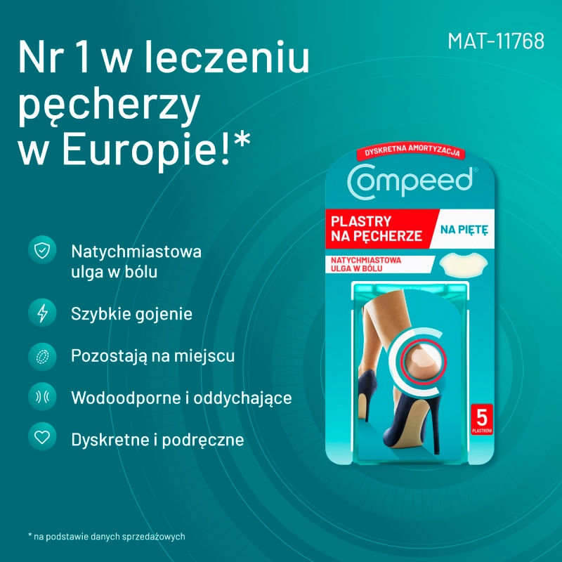 Compeed Plastry na pęcherze na piętę, uśmierzający ból wspomagające gojenie się ran, rozmiar średni, 5 szt.   
