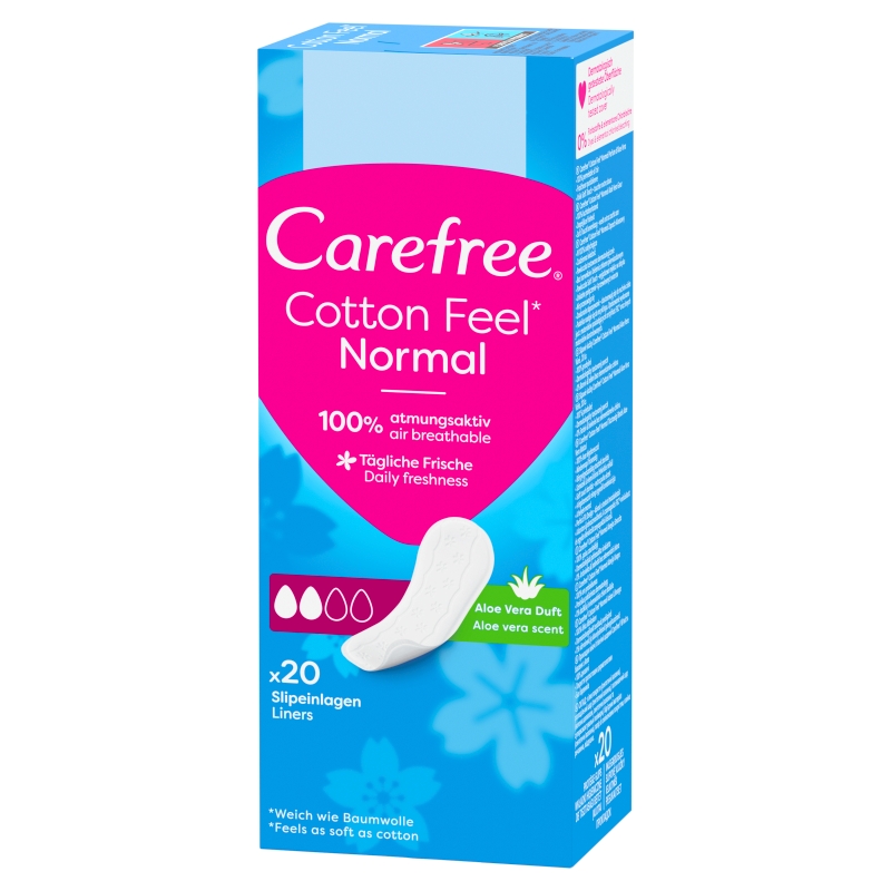 Carefree Cotton Feel Normal, wkładki higieniczne o zapachu aloesowym, 20 szt.
