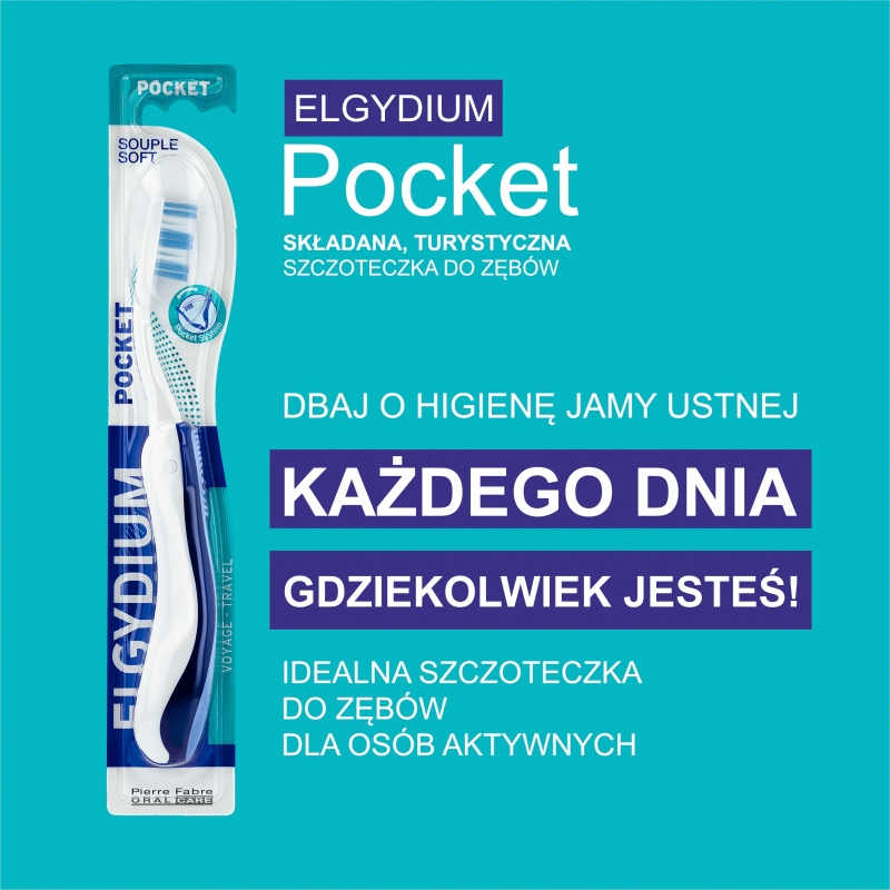 Elgydium Pocket Turystyczna Szczoteczka Do Zębów, Kieszonkowa szczoteczka do zębów, 1 szt.