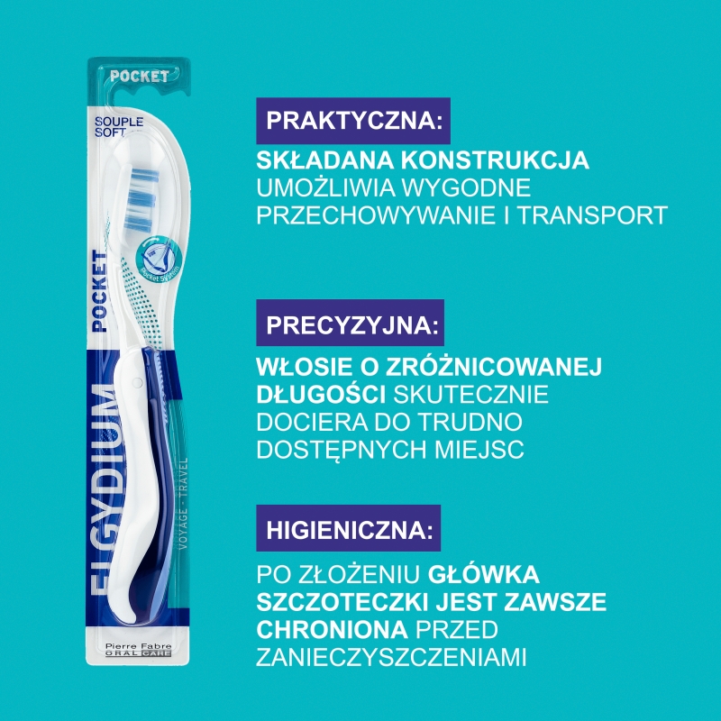 Elgydium Pocket Turystyczna Szczoteczka Do Zębów, Kieszonkowa szczoteczka do zębów, 1 szt.