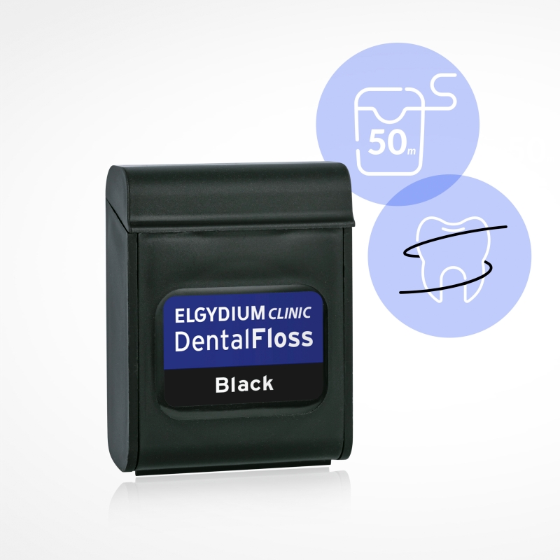 Elgydium Dental Floss, czarna nić dentystyczna, 50 m