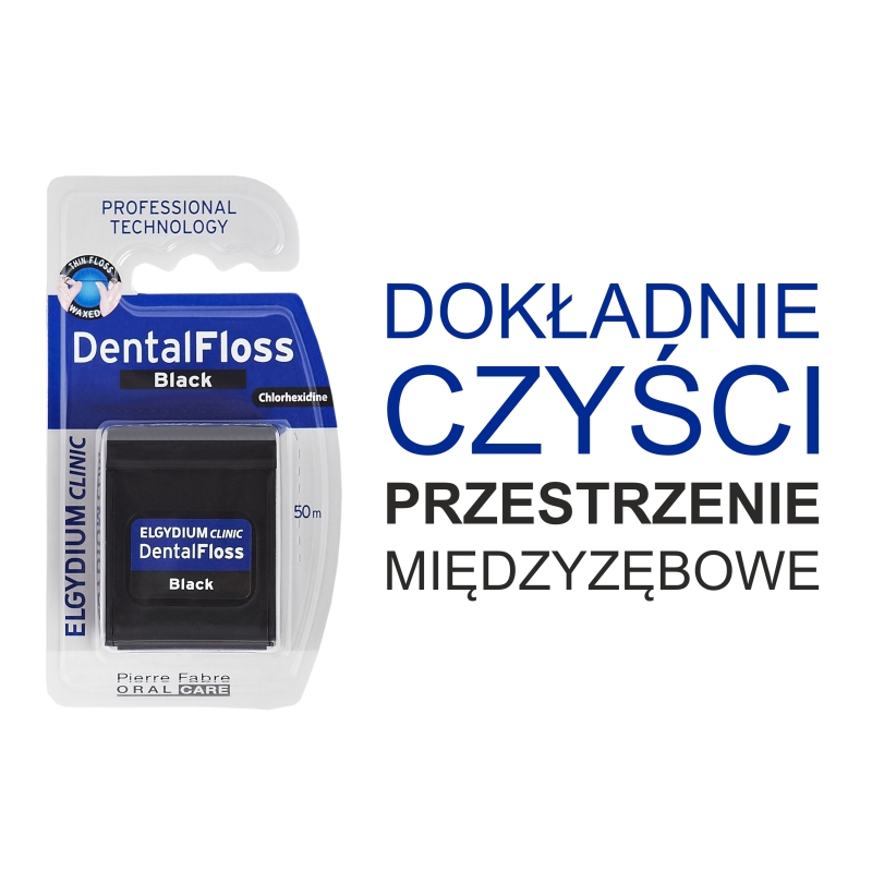 Elgydium Dental Floss, czarna nić dentystyczna, 50 m