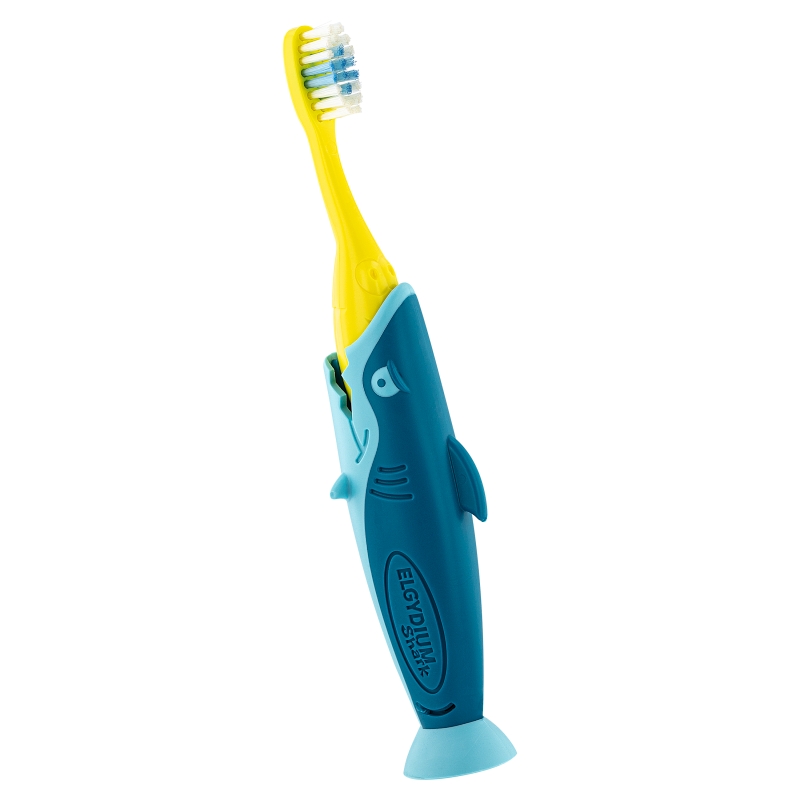 Elgydium Pocket Kids Shark , podróżna szczoteczka do zębów dla dzieci w wieku od 2 do 6 lat, 1 szt.