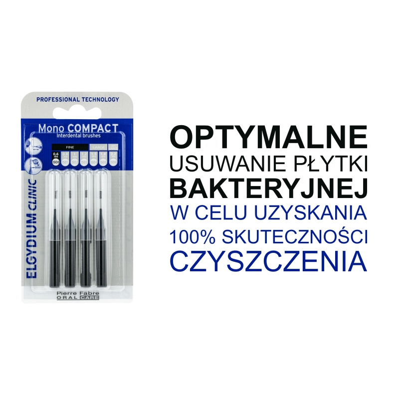 Elgydium Clinic Mono Compact 0, szczoteczka międzyzębowa, czarna, 4 szt.