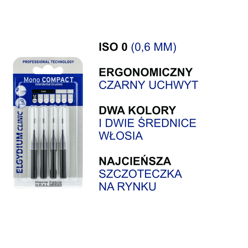 Elgydium Clinic Mono Compact 0, szczoteczka międzyzębowa, czarna, 4 szt.
