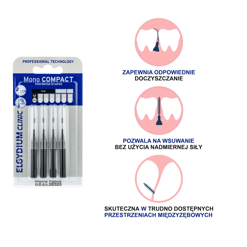 Elgydium Clinic Mono Compact 0, szczoteczka międzyzębowa, czarna, 4 szt.