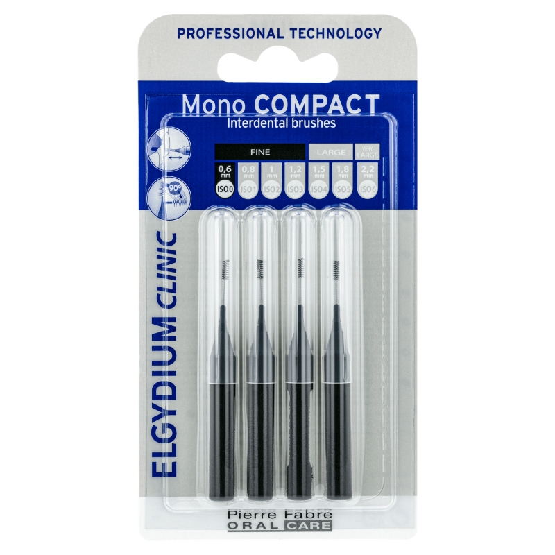 Elgydium Clinic Mono Compact 0, szczoteczka międzyzębowa, czarna, 4 szt.