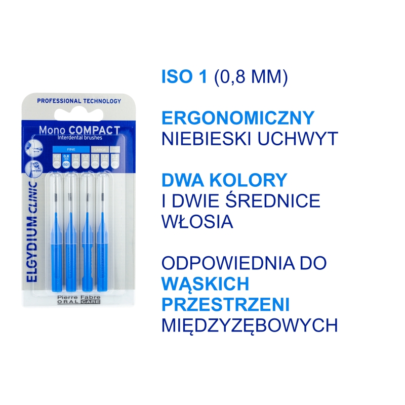Elgydium Clinic Mono Compact 1 , szczoteczki do przestrzeni międzyzębowych, niebieskie, 4 szt.