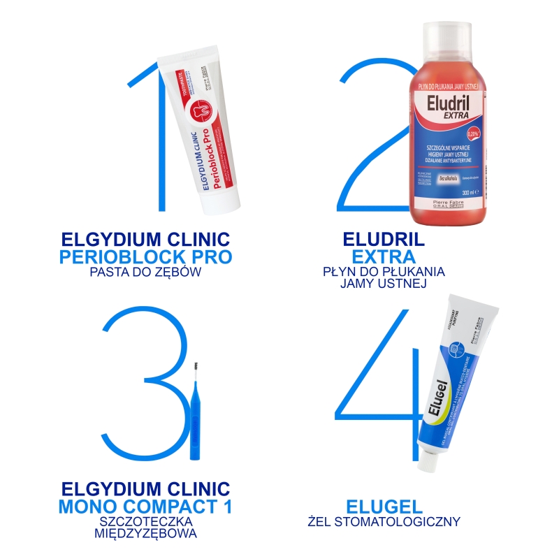 Elgydium Clinic Mono Compact 1 , szczoteczki do przestrzeni międzyzębowych, niebieskie, 4 szt.